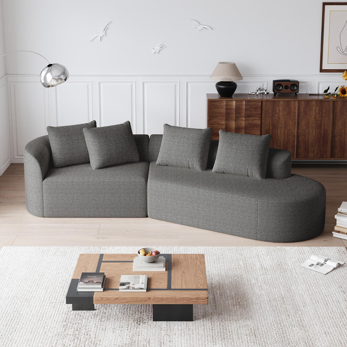 SOFA 4-Sitzer mit luxuriöser Chenille-Polsterung Dunkelgrau 300/100/80 cm - Dunkelgrau, Textil (91.4/81.2/294.4cm) - OKWISH