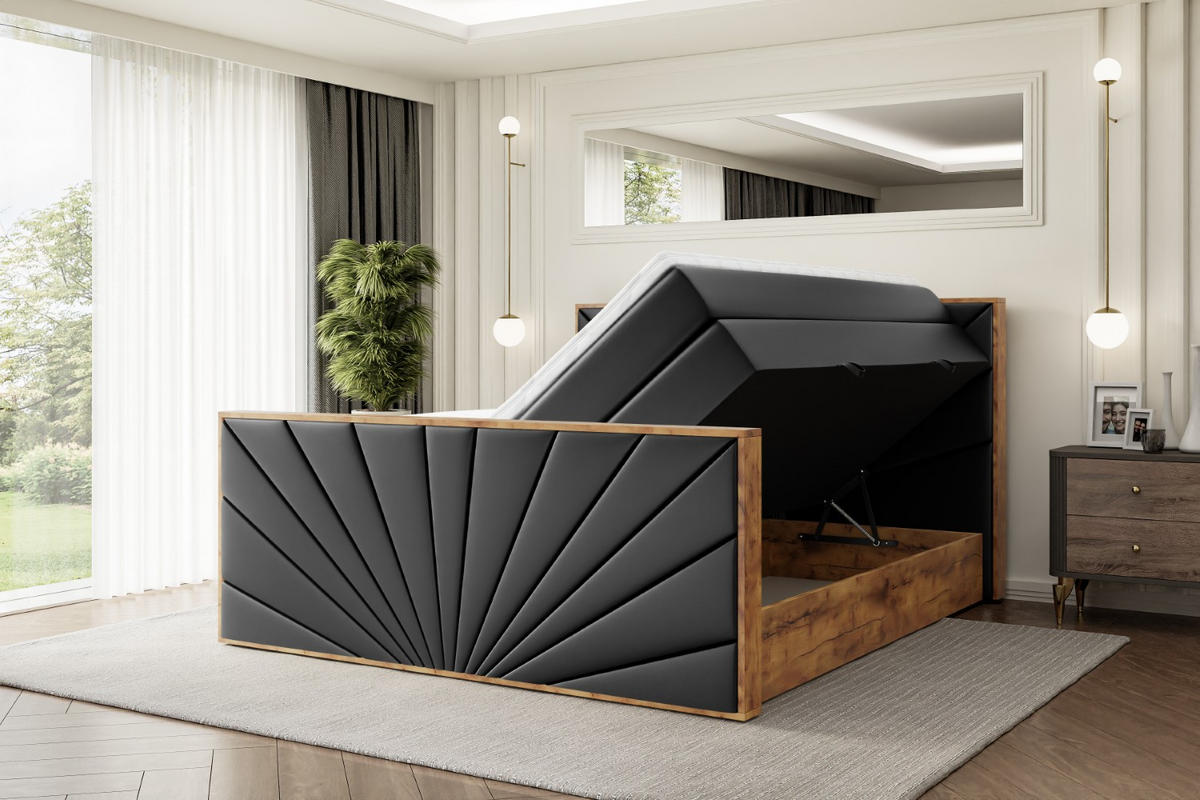 BOXSPRINGBETT mit Matratze H3|H4 und Lattenrost - LOLLI6-Z KING-160x200 - Schwarz Kunstleder - Schwarz, Holzwerkstoff (160/200cm) - ALTDECOR