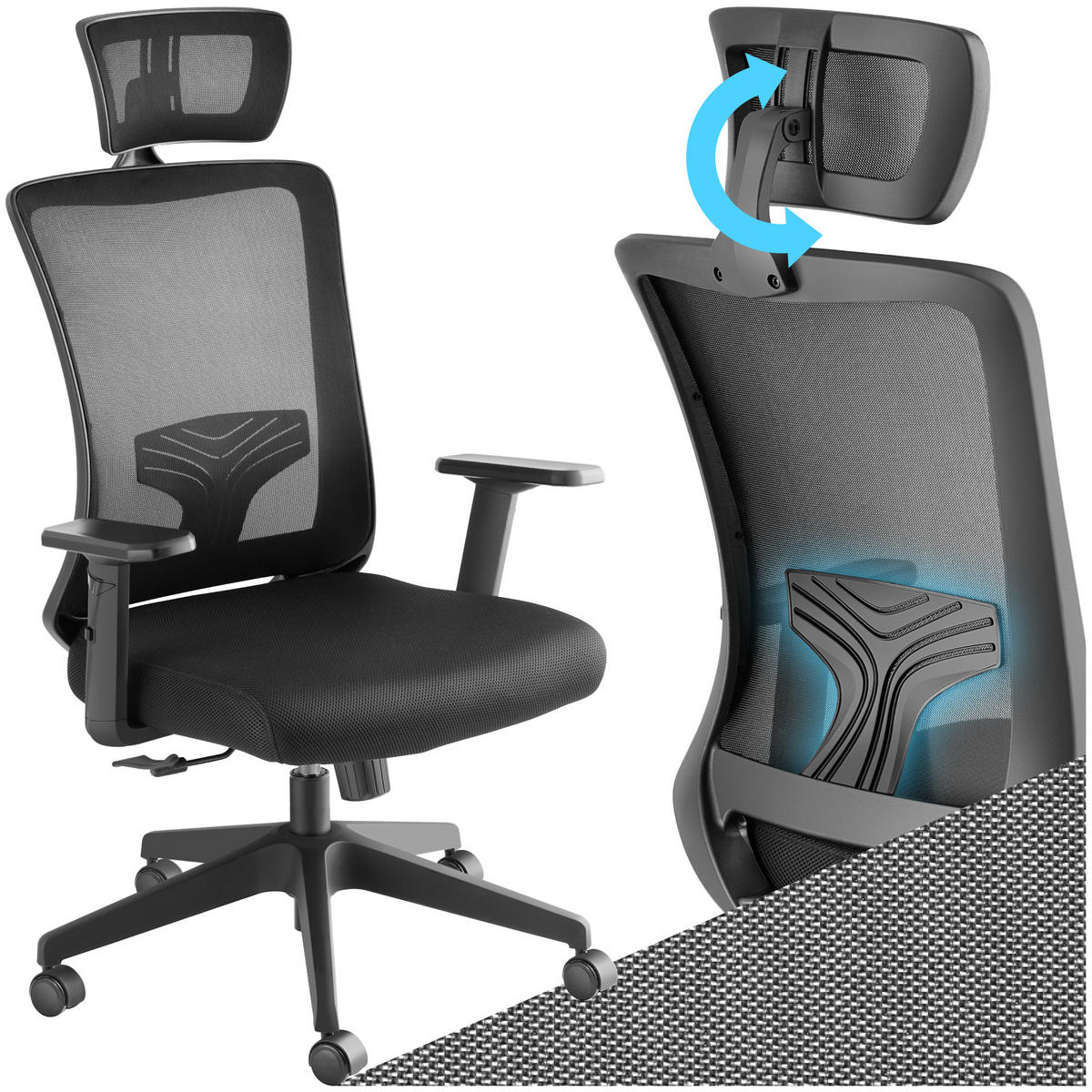 BÜROSTUHL Phoibe, stufenlos höhenverstellbar, schwarz - Schwarz, Kunststoff (71/130/67cm) - tectake