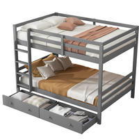 ETAGENBETT 140/200 cm mit Stauraum, Schublade, hoher Absturzsicherung und Treppe aus Kiefer , Grau - Grau, Holzwerkstoff (140/200cm) - Redom