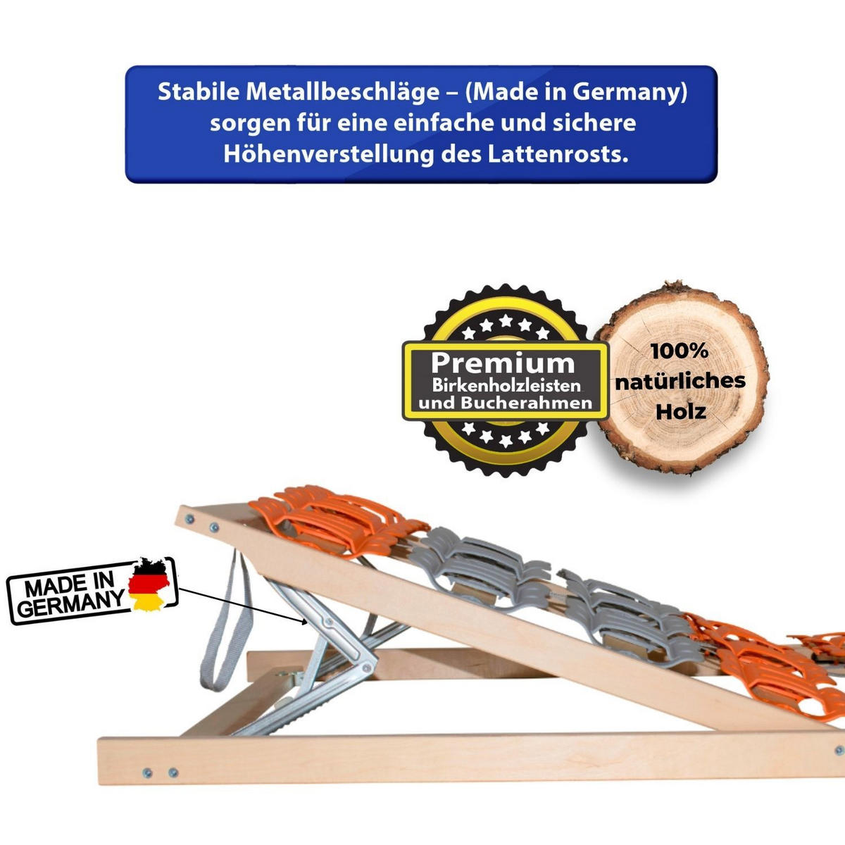 TELLERLATTENROST CUBIFLEX KF 80x200 cm Kopf- Fußteil verstellbar - Naturfarben, Holz (80/200cm) - Coemo
