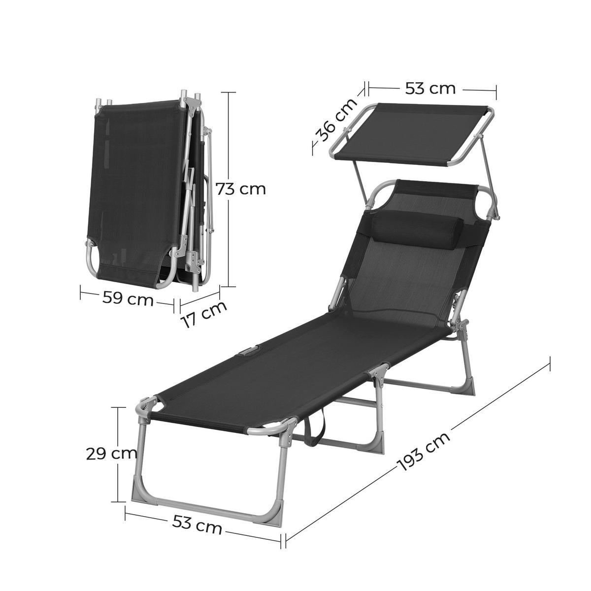 SONNENLIEGE GARTENLIEGE - Schwarz, Textil (193/30/53cm) - Hansiro