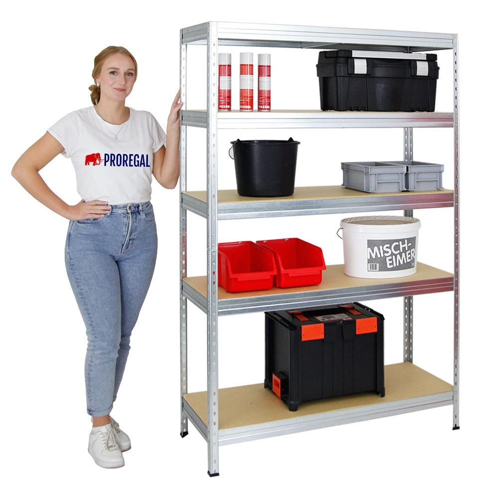 SCHWERLASTREGAL Rivet 180x120x45 cm Fachlast 250 kg Innovatives Stecksystem Verzinkt - Silberfarben, Metall (120/180/45cm) - PROREGAL
