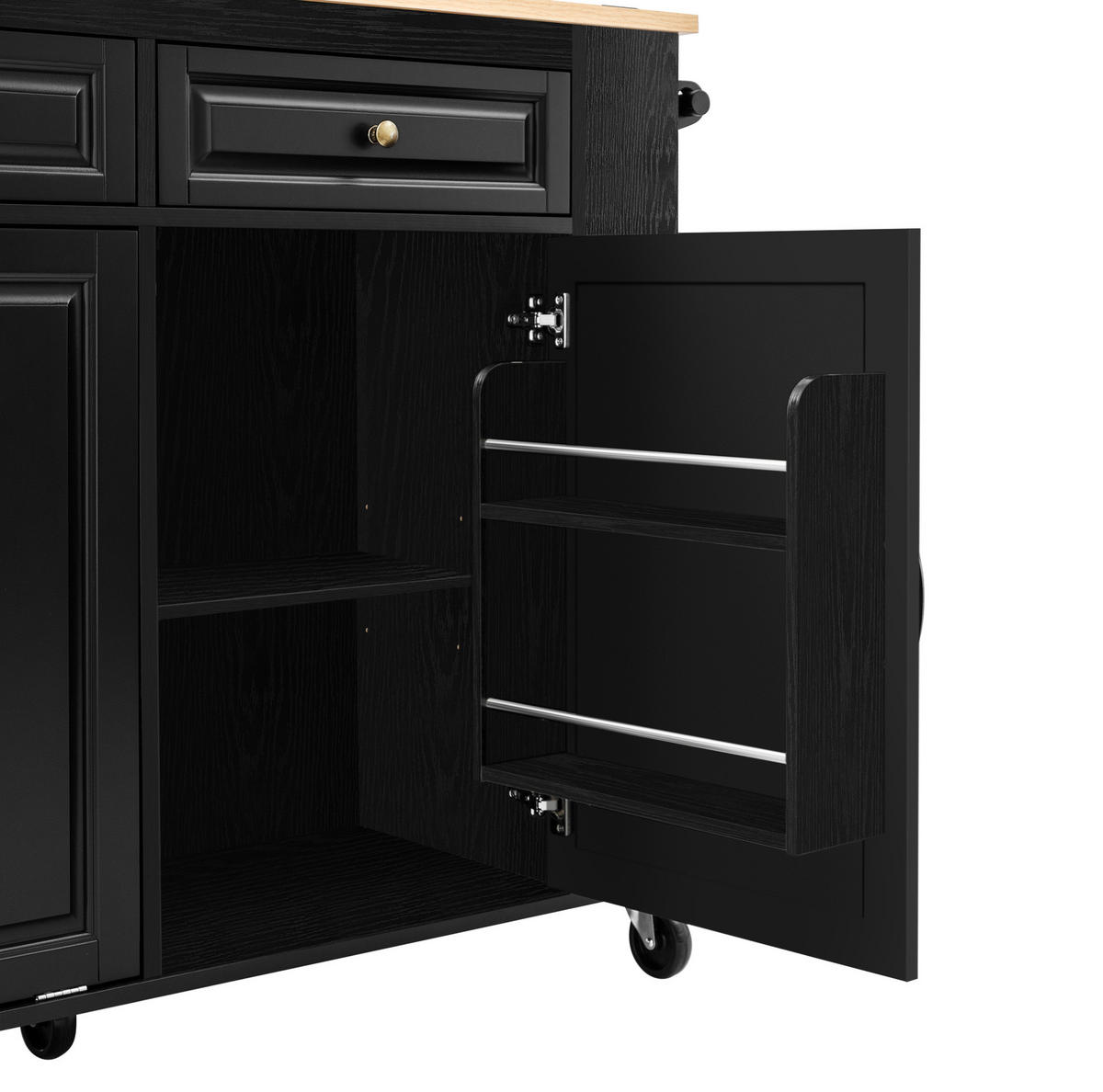 KÜCHENINSEL 120/40-70/92 cm aus MDF mit ausziehbarer Arbeitsplatte und Rollen Schwarz/Natur - Schwarz, Holzwerkstoff (120/92/70cm) - Modenvie