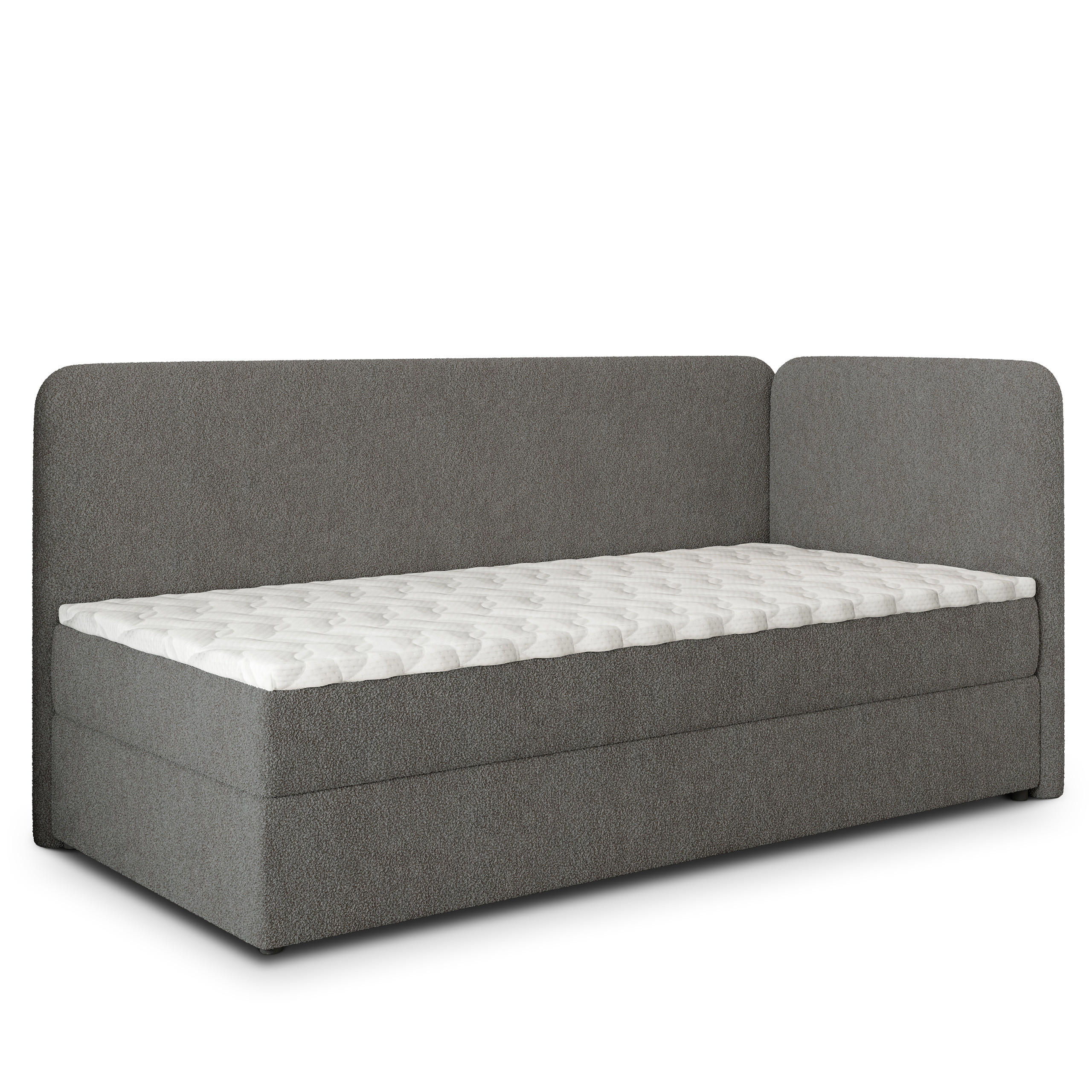 BOXBETT GINA 100x200 cm mit Matratze und Topper, H2+H3 - Grau - Grau, Holz (100/200cm) - MASSENO