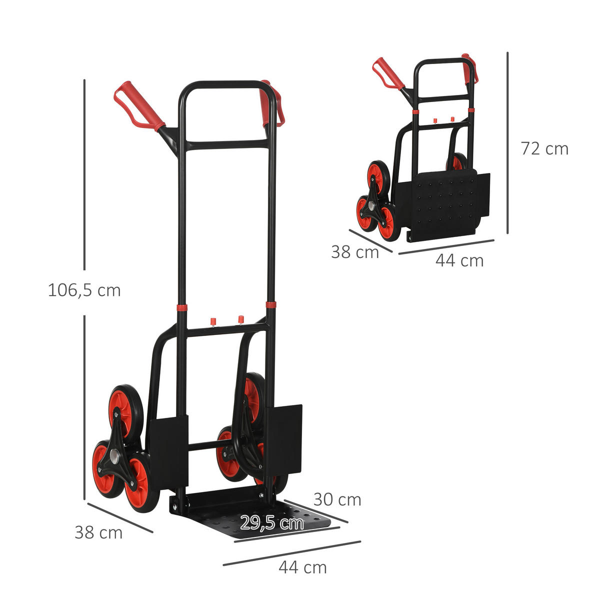TREPPENSTEIGER Griff höhenverstellbar 120 kg Sackkarre Transportkarre Klappbar - Schwarz, Metall (45/109/60cm) - DURHAND