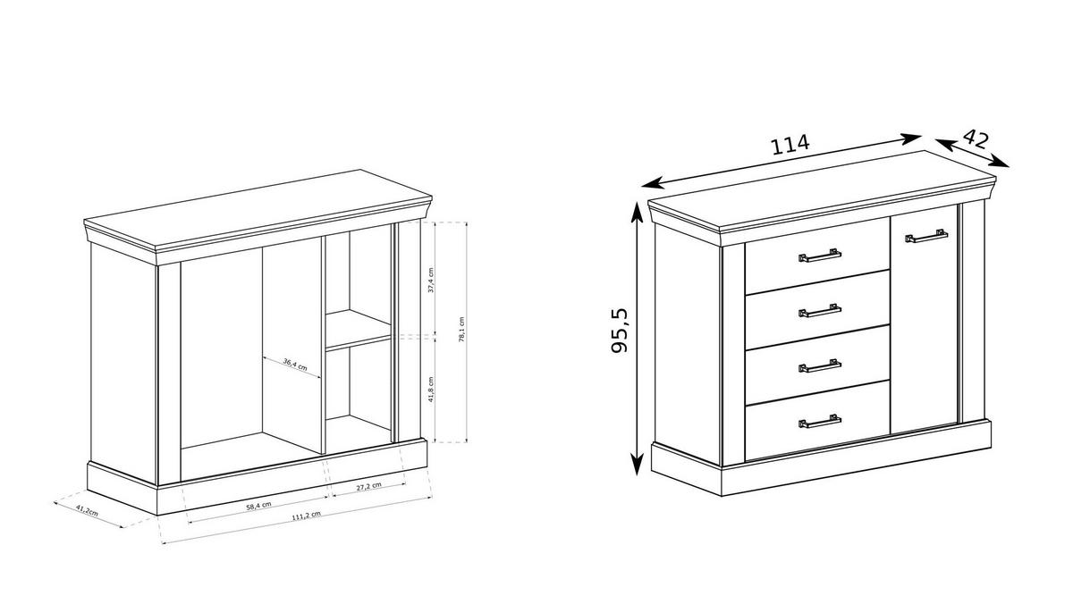 KOMMODE DESIO 114/95,5/42cm mit 4 Schubladen 1 Türen Eichefarben - Eichefarben, Holzwerkstoff (114/95.5/42cm) - MASSENO