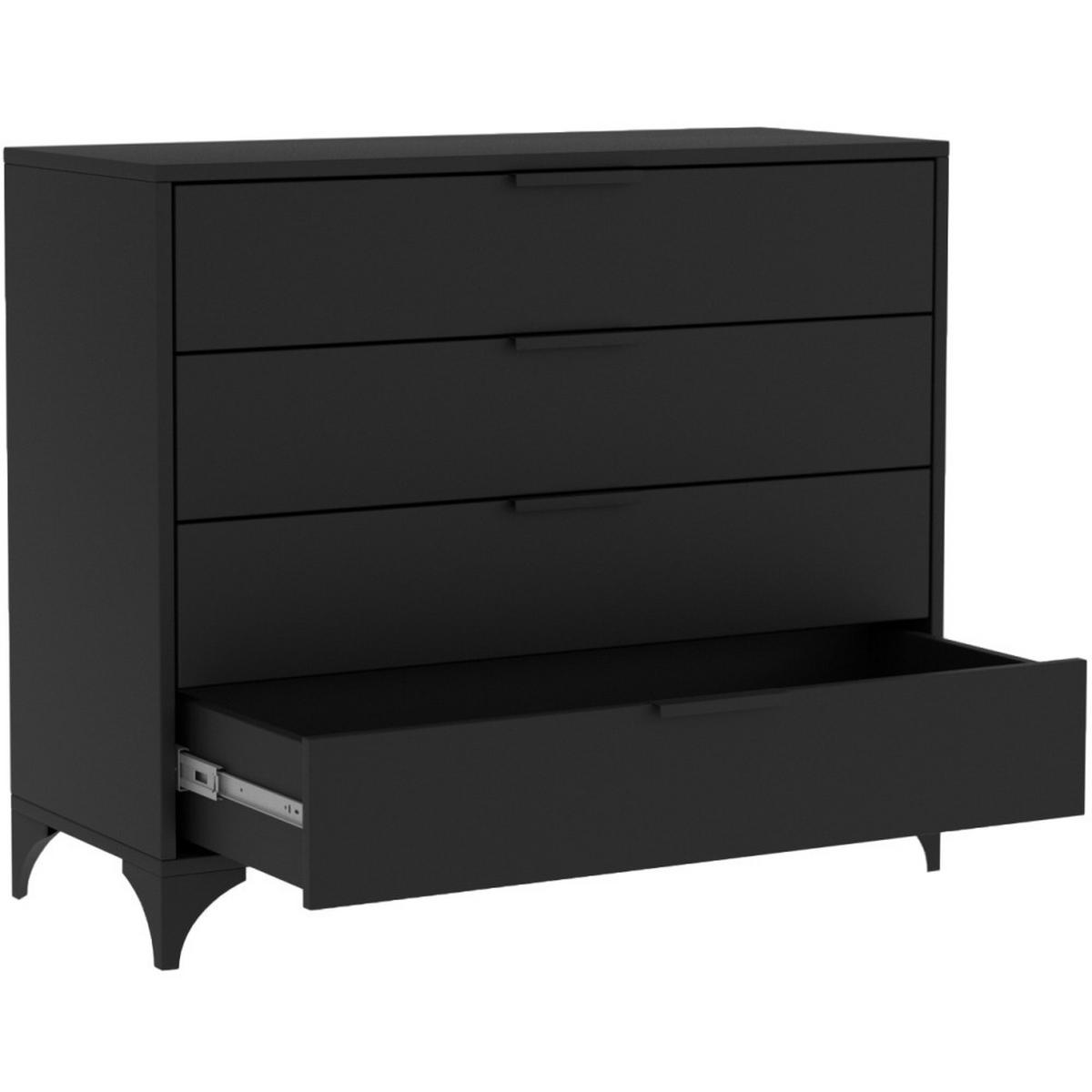 KOMMODE Home mit 4 Schubladen, 100 cm, mit Griffen, Schwarz - Schwarz, Holzwerkstoff (80/85/40cm) - Beautysofa