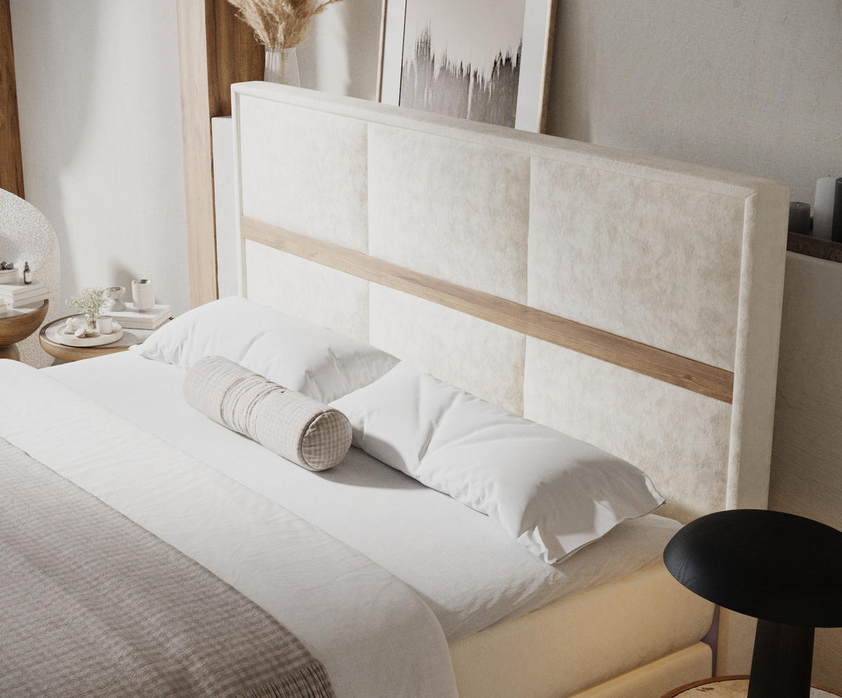 BOXSPRINGBETT Soto Creme 180/200 cm mit Latex-Topper - Silberfarben/Creme, Holz/Holzwerkstoff (180/200cm) - Maison de Reve