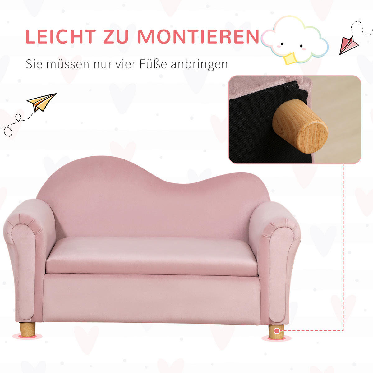 KINDERSOFA, Rosa, Polyester - Rosa, Kunststoff (41.5/48.5/84cm) - HOMCOM