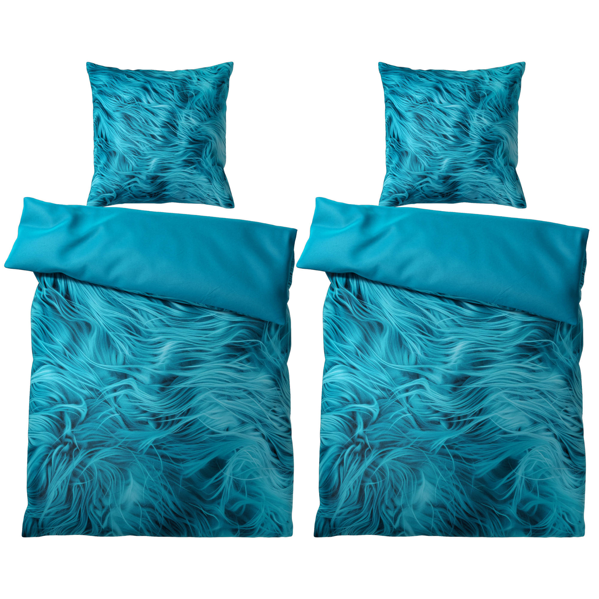 BETTWÄSCHE 4-teilig Fluffy - Blau, Naturmaterialien (135/200cm) - Sanilo