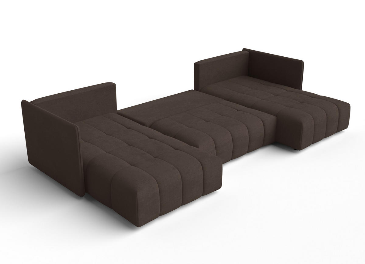 WOHNLANDSCHAFT Veliro U Braun 353/180/83 cm mit Schlaffunktion und Bettkasten - Schwarz/Braun, Kunststoff/Textil (353/83/180cm) - AX Living