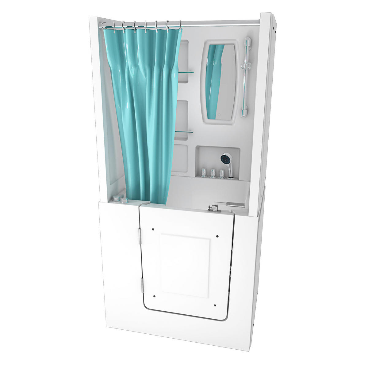 SENIORENDUSCHE Wanne Whirlpool S02D-WP-TH-A-L 78x100x205cm - Weiß, Glas/Kunststoff (78/100/205cm) - AcquaVapore by Sandra Jentho