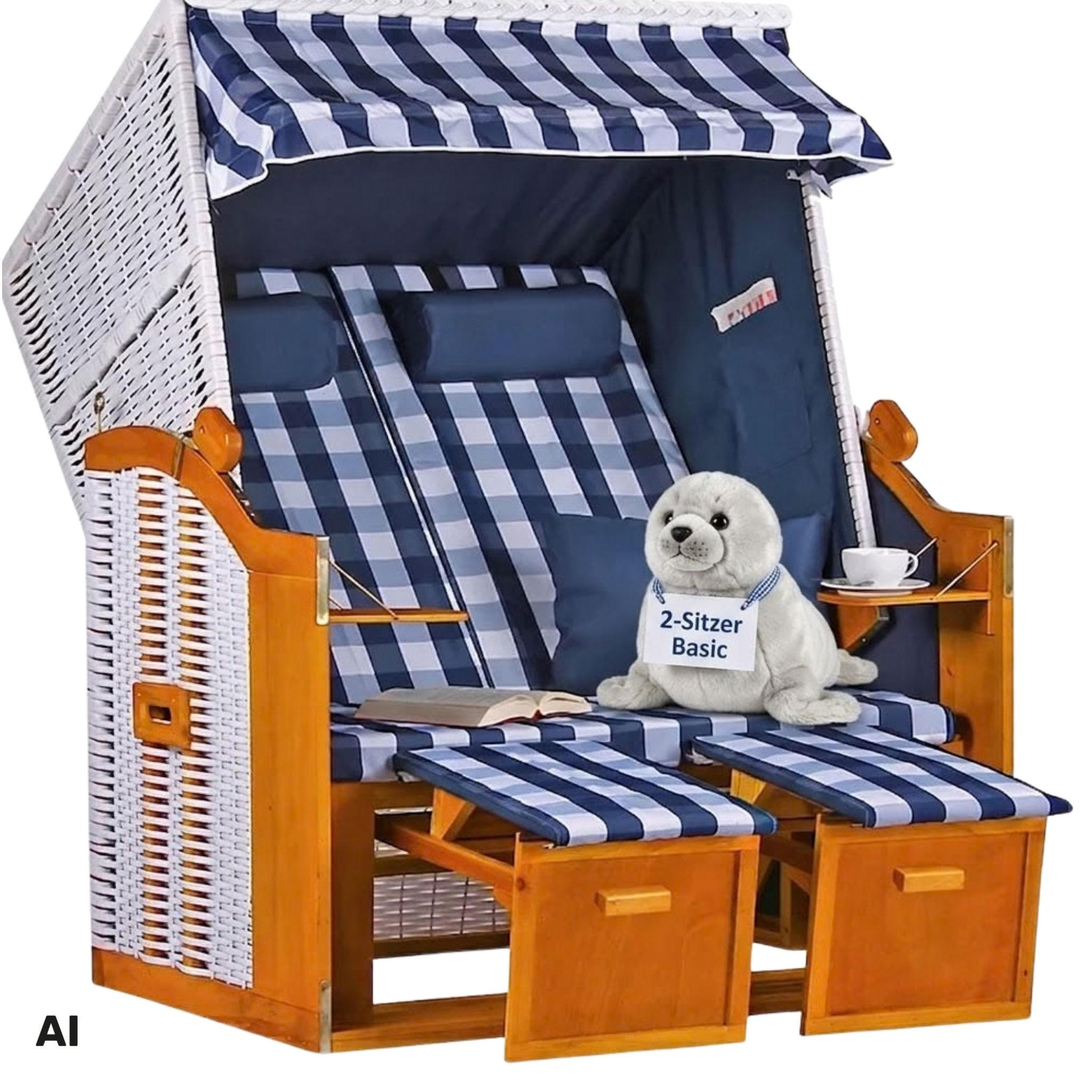STRANDKORB Ostsee 2-Sitzer PE weiß - Blau/Weiß, Metall (120/160/80cm) - Mr. Deko