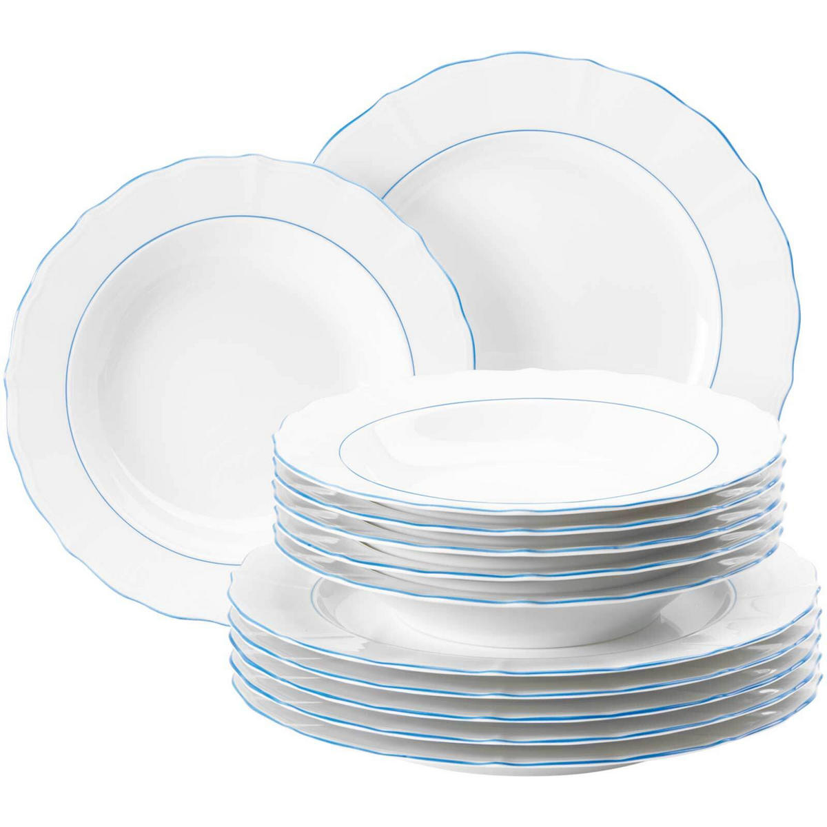 TAFELSERVICE Sonate Blue Lines weiß-blau 12er Set - Blau/Weiß, Keramik (32.3/23.5/32.3cm) - Seltmann Weiden