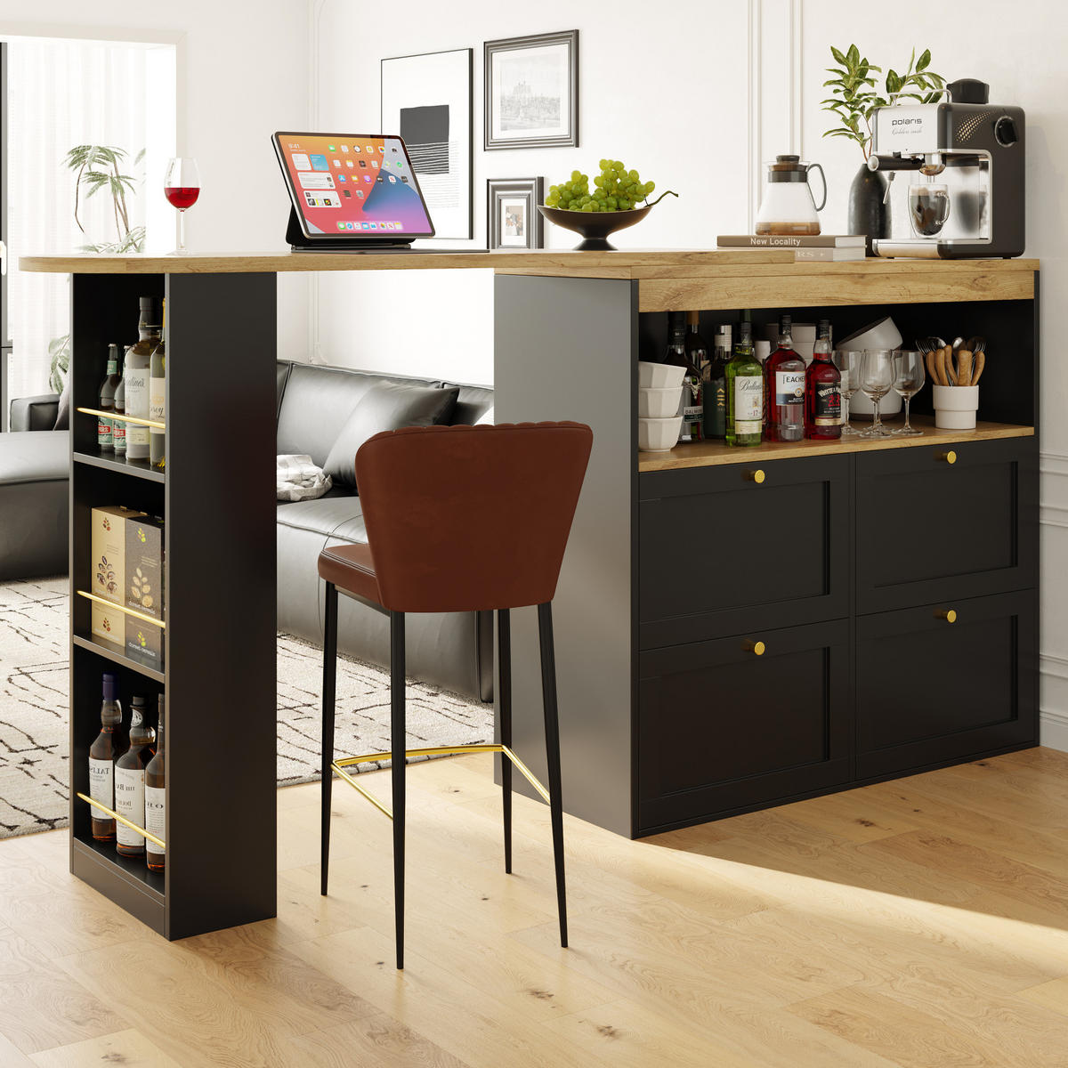 L-FÖRMIGER Schrank 105x39x102cm Schwarz mit drehbarem Seitenrahmen & 4 Schubladen - Schwarz, Holzwerkstoff (105/102/39cm) - Modfu