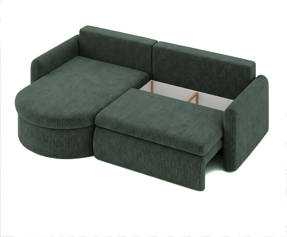 ECKSOFA Cora mit Schlaffunktion & Stauraum, Universell Rechts/Links, Dunkelgrün Cord Chenille 260/82/160 cm - Dunkelgrün/Schwarz, Kunststoff/Textil (250/160cm) - WFL GROUP