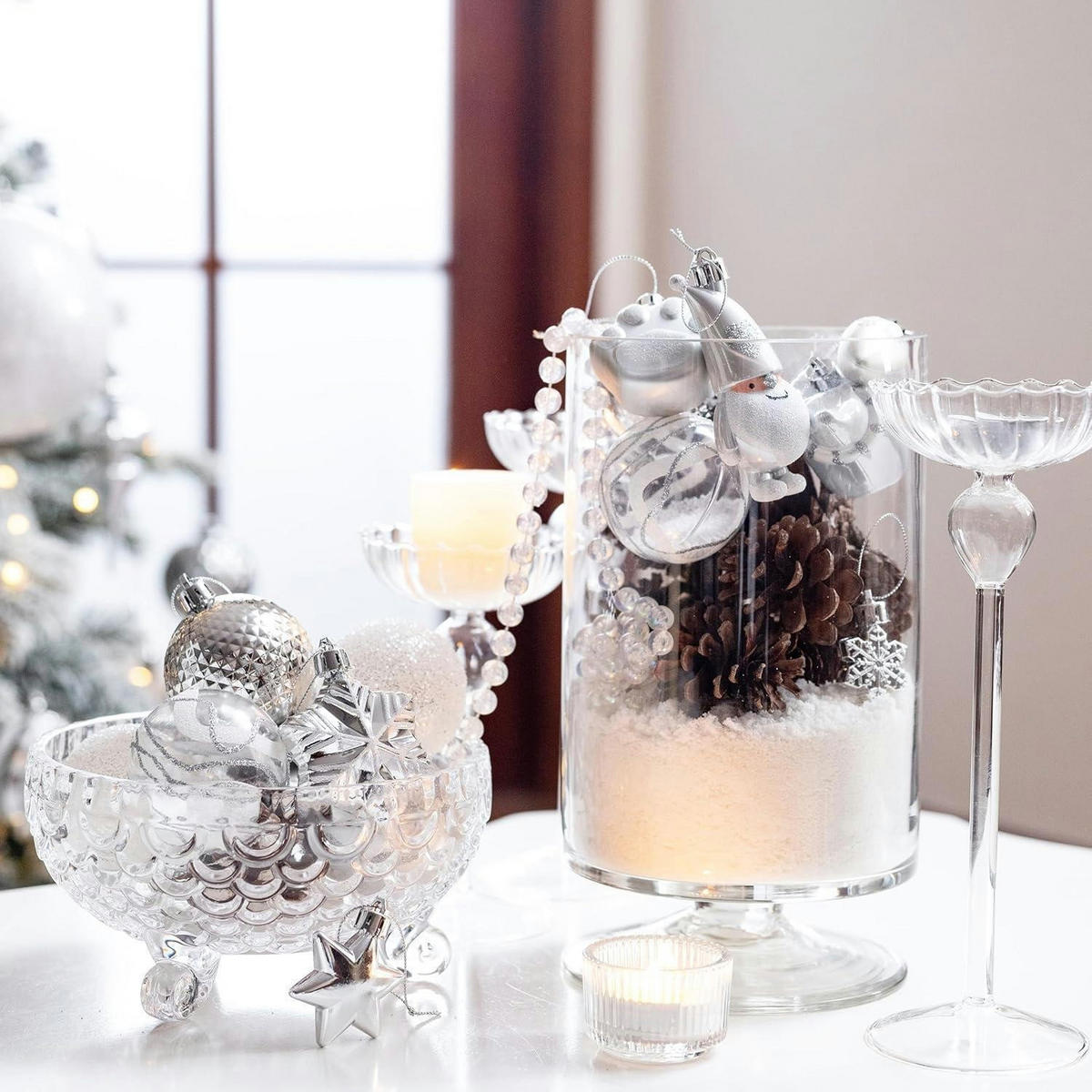 CHRISTBAUMKUGELN 40-teiliges Set Silber Weiß - Silberfarben, Kunststoff (9/9/9cm)