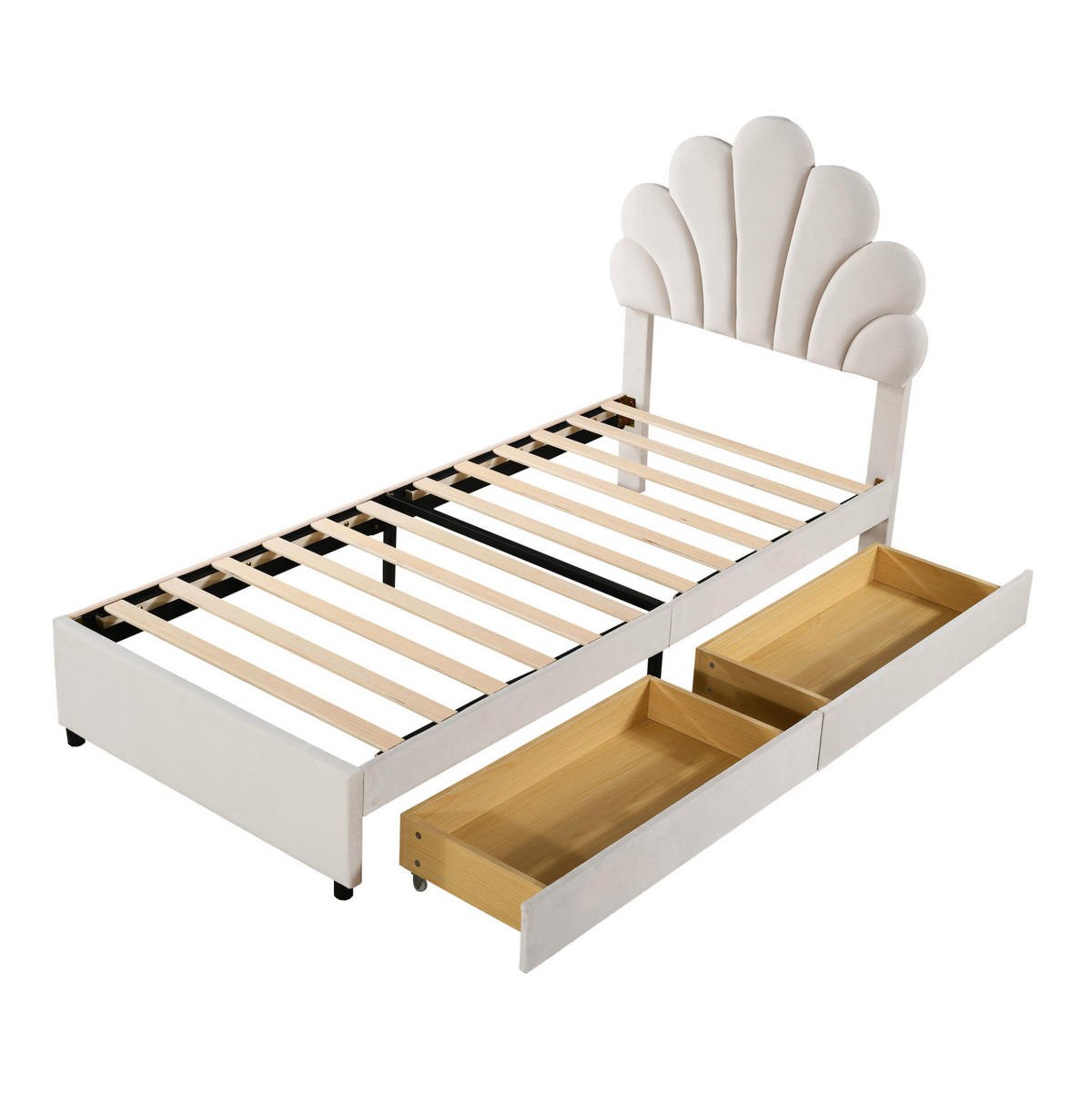 POLSTERBETT 90/200 cm Beige mit Lattenrost und 2 Schubladen - Beige, Textil (90/200cm) - MIVRAY