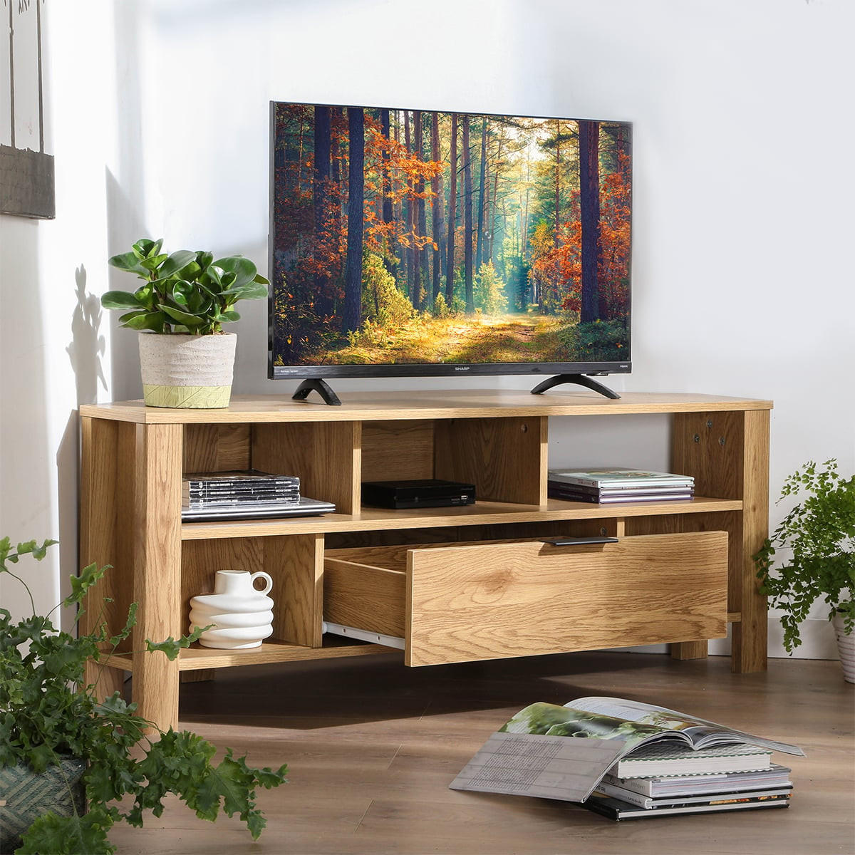 ECK-TV-MÖBEL 1 Schublade Eiche Dekor - L120 cm - Apfelbaumfarben, Holzwerkstoff (40/45/120cm) - Calicosy