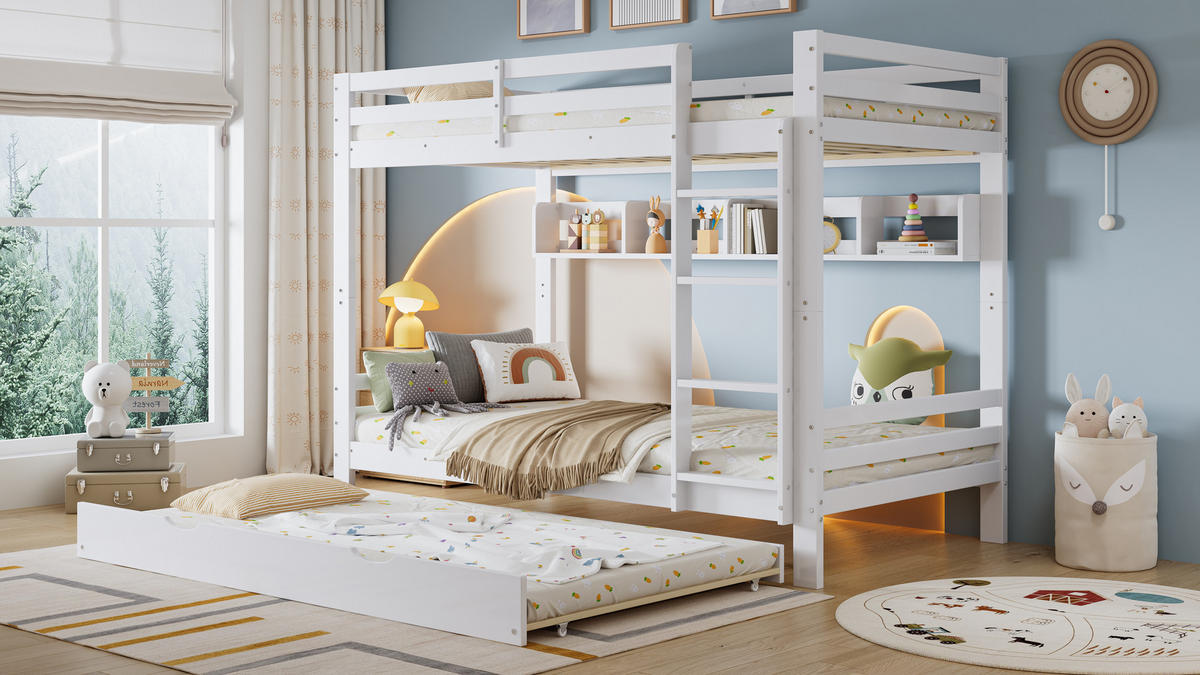 ETAGENBETT 90x200 cm Ausziehbett Regal - Weiß, Holz (90/200cm) - LEBENLANG