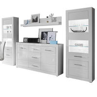 WOHNWAND weiß Hochglanz 4-teilig 314 cm, Wohnkombination mit viel Stauraum - Chromfarben/Weiß Hochglanz, Glas/Holzwerkstoff (314/198/42cm) - Furn.Design