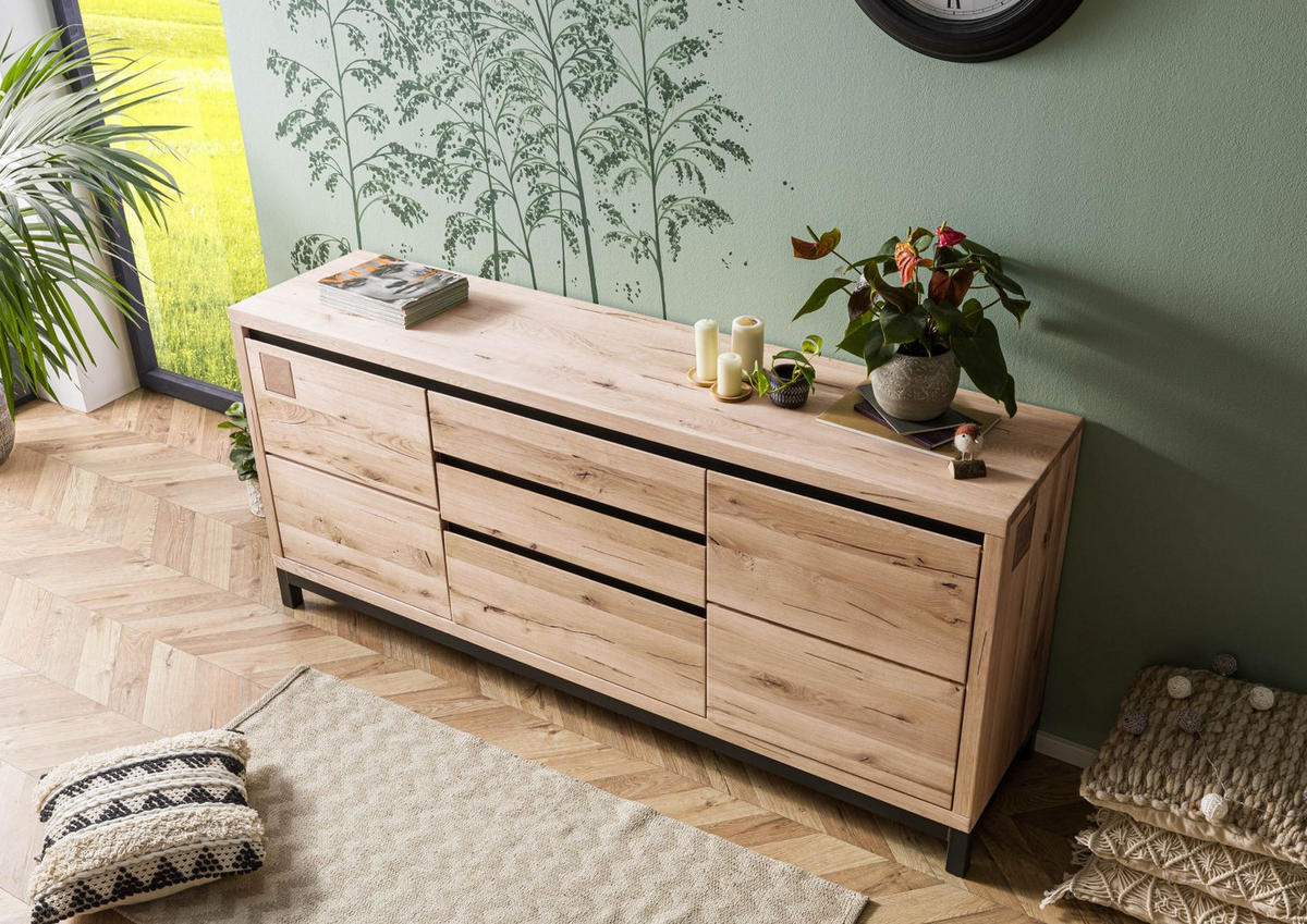 SIDEBOARD Wildeiche 190x45x85 bianco geölt VILLANDERS #251 - Beige, Holz (190/85/45cm) - Massivmoebel24