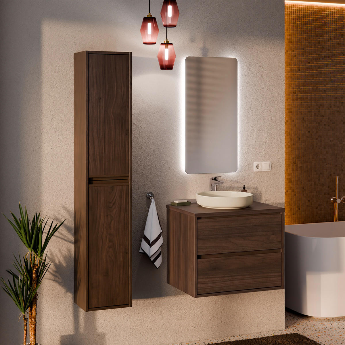 BADMÖBEL 60cm Edmé 2er-Set Holz - Braun, Holzwerkstoff (60/52.2/46cm) - Petits-meubles