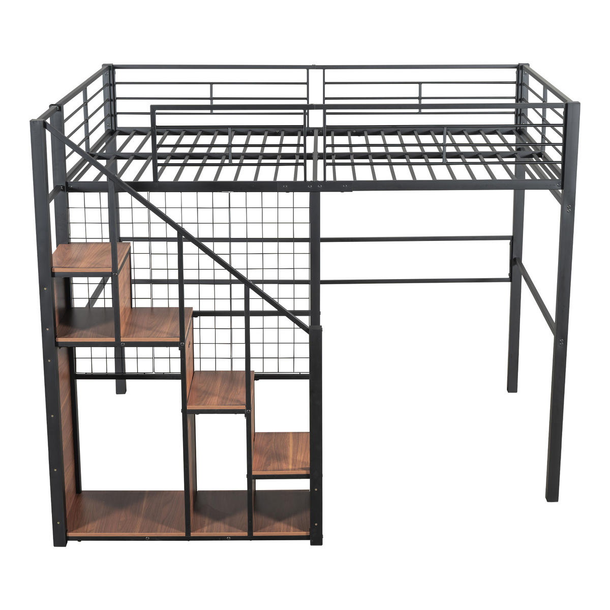 HOCHBETT 140/200 cm schwarz mit integrierter Staufunktion und Sicherheitsleiter - Schwarz, Metall (140/200cm) - OKWISH