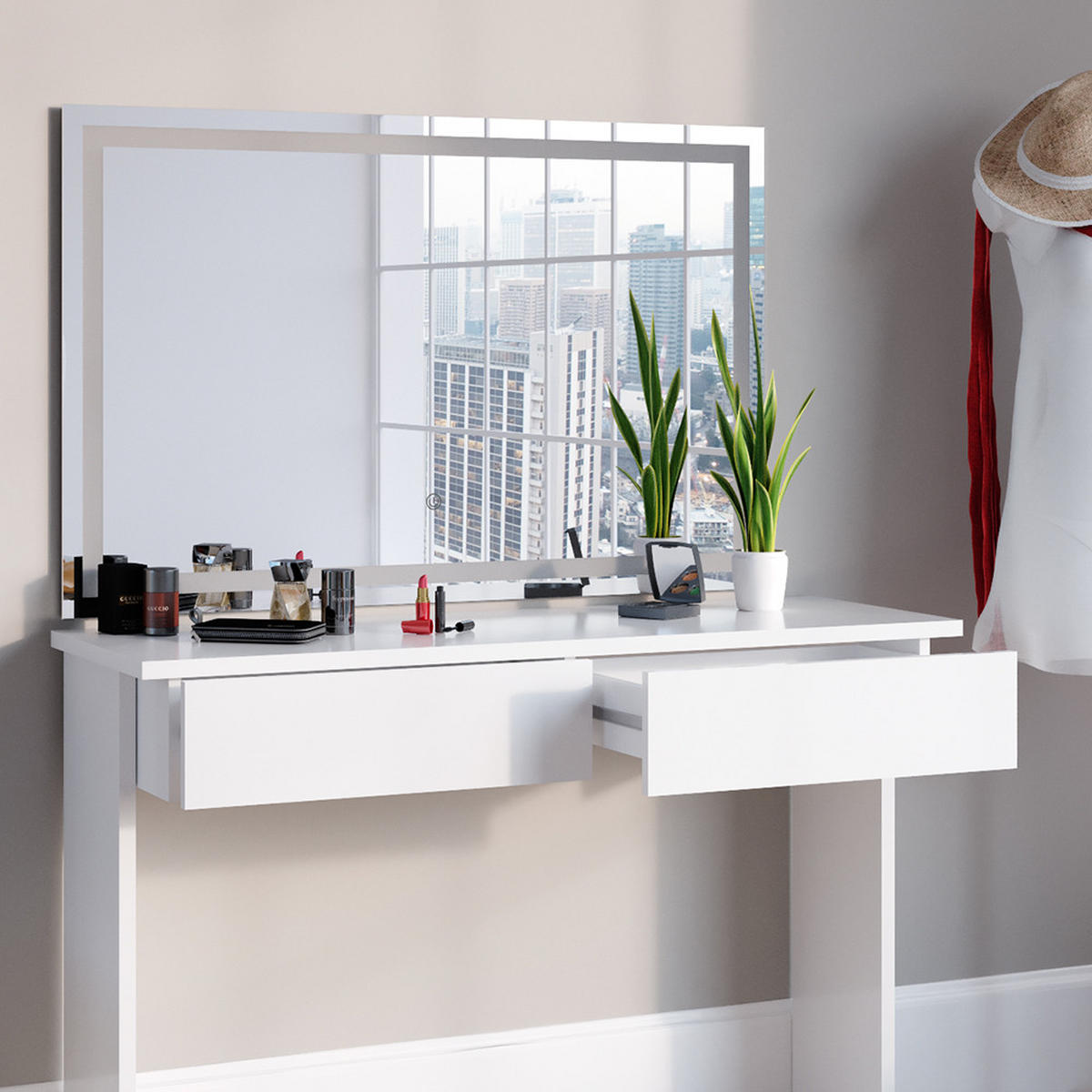SCHMINKTISCH Azur Weiß 120 cm mit LED-Spiegel - Weiß, Holzwerkstoff (120/83/40cm) - Vicco