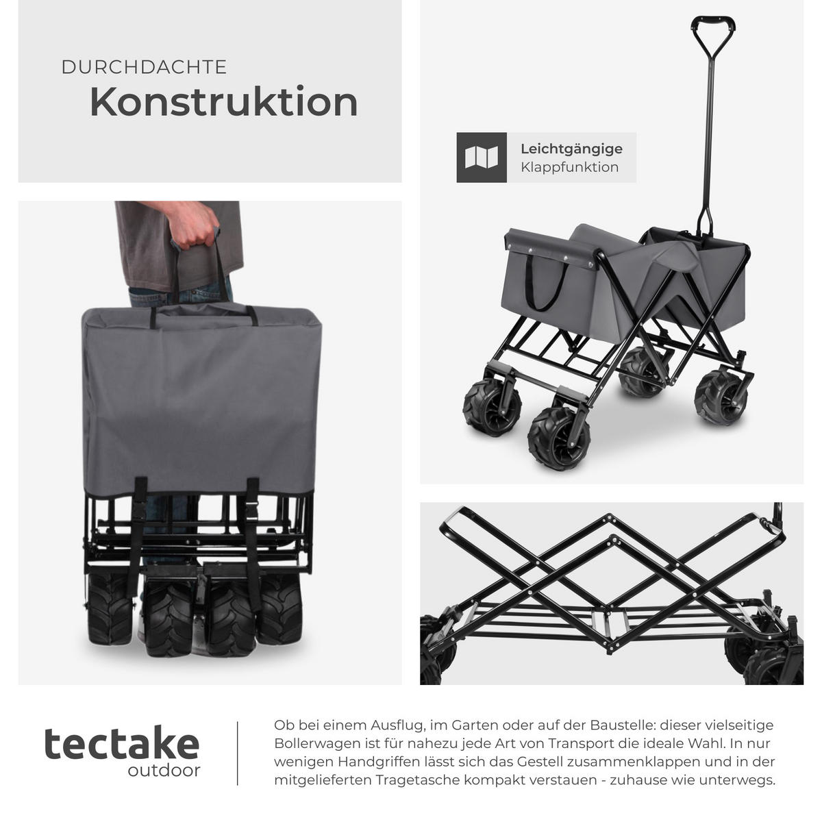 BOLLERWAGEN Heidrun, inklusive Tragetasche, Belastbarkeit 80 kg, grau - Grau, Textil (51/120.5/114cm) - tectake
