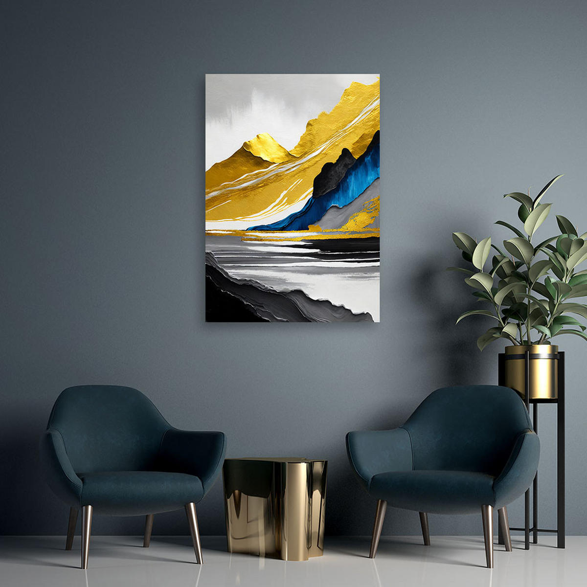 LEINWANDBILD Goldene Berge abstrakt 3d - Gelb, Textil (40/60cm) - Feeby