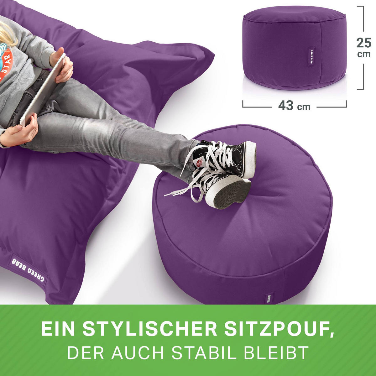 SITZSACK-HOCKER Pouf "Stay" 45x25cm - Lila, Textil (45/25/45cm) - Green Bean