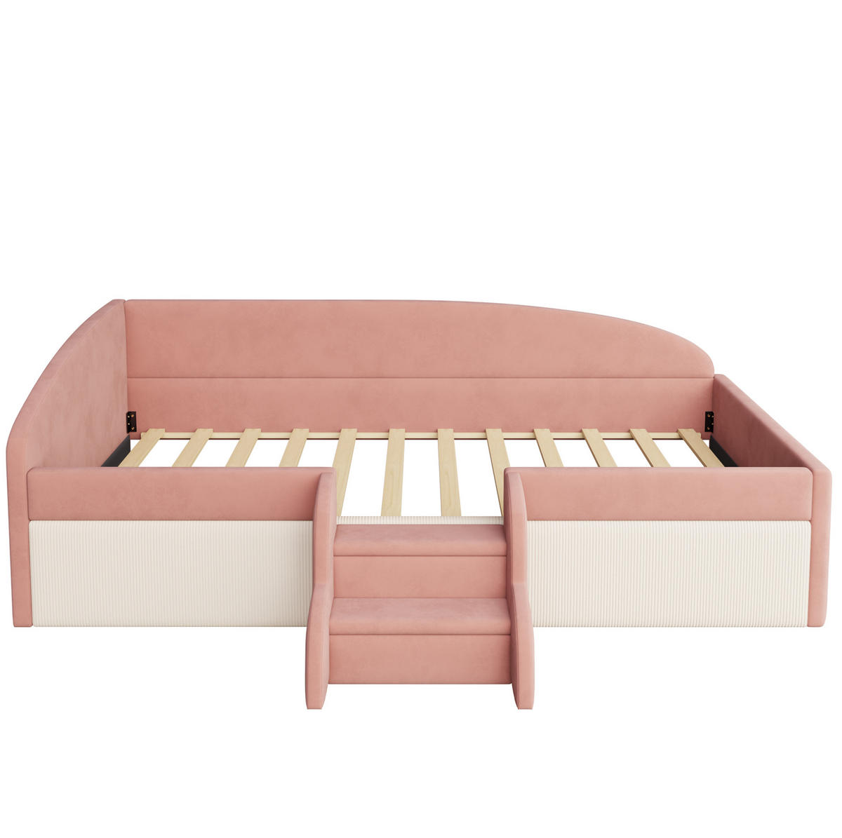 POLSTERBETT 90/190 cm aus Samt mit Stufen und Schutzbügel, Rosa/Weiß - Pink, Textil (90/190cm) - OKMYHOME