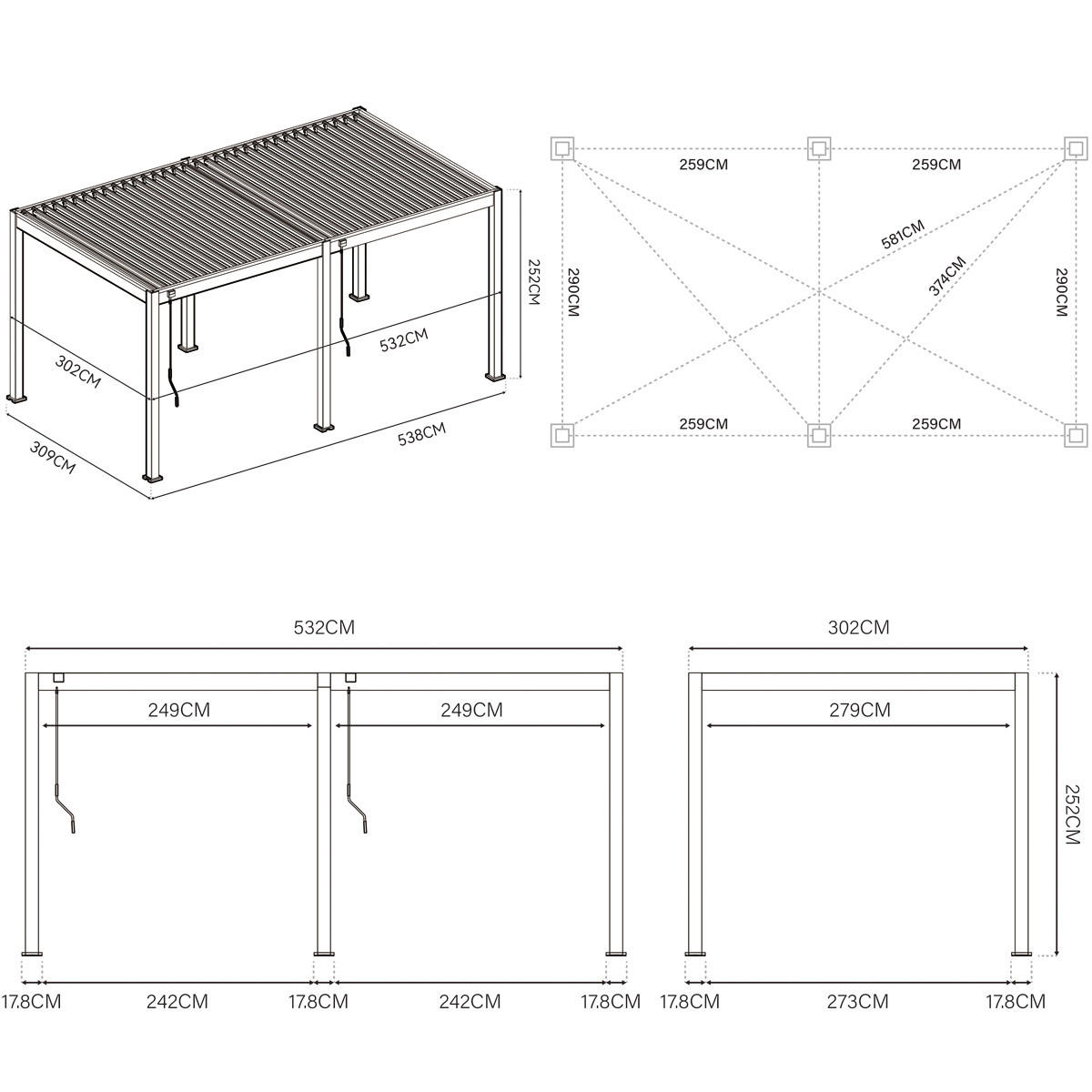 PERGOLA Trumpf | Alu-Stahl Pavillon | 3 x 5,3 M | anthrazit | Pergola - Weiß, Metall (4000/255/3000cm) - PergoLine