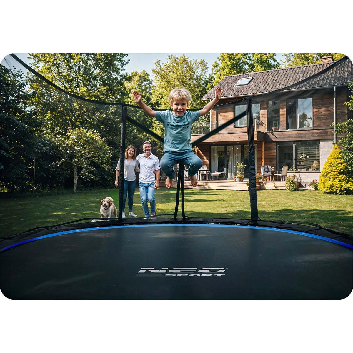 GARTENTRAMPOLIN 12 ft/374 cm mit Außennetz und Leiter - Blau, Metall (374/374cm)