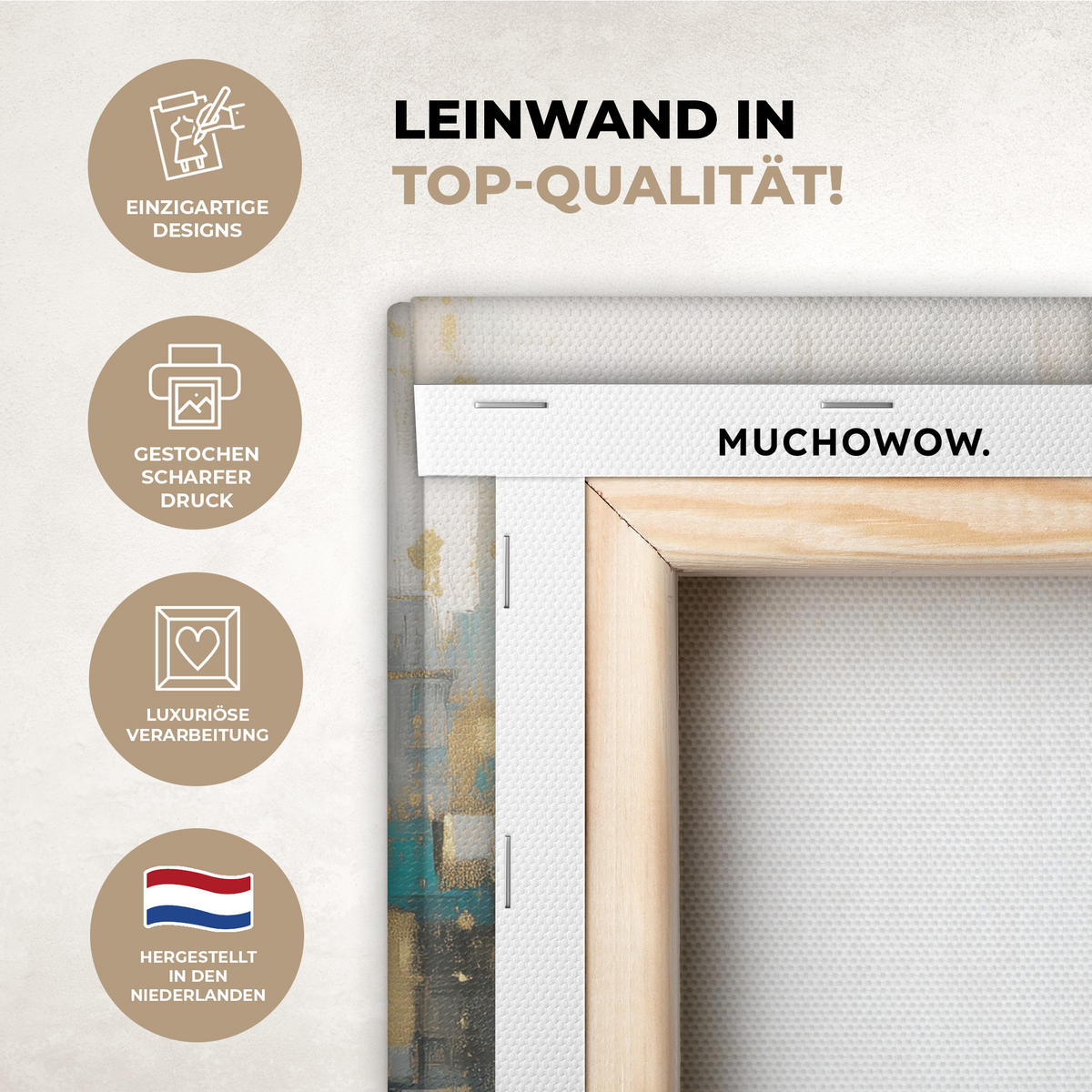 LEINWANDBILD Abstrakt - Blöcke - Gold - Skyline Deko Wohnzimmer 20x20 cm - Beige, Textil (20/20cm) - MuchoWow