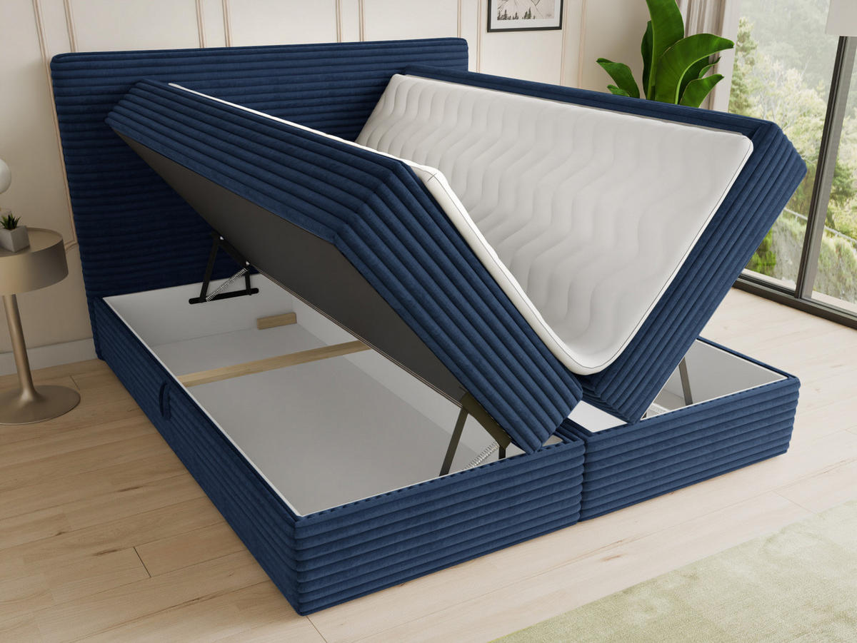 BOXBETT Mollo - 160x200 - blau (Tilia 77, Cord) - Blau/Schwarz, Holz/Holzwerkstoff (160/200cm) - Sofnet