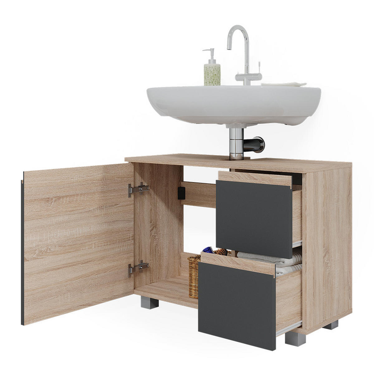 WASCHBECKENUNTERSCHRANK J-Shape Anthrazit 80 x 60.8 cm - Anthrazit, Holzwerkstoff (80/60.8/33cm) - Vicco