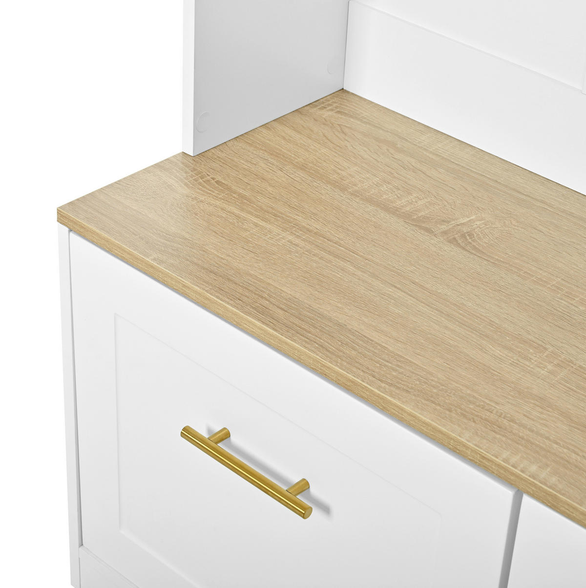 DIELENGARDEROBE mit 4 Haken und Sitzbank, 105/40/180 cm, Natur/Weiß - Naturfarben, Holzwerkstoff (105/180/40cm) - BEAOK