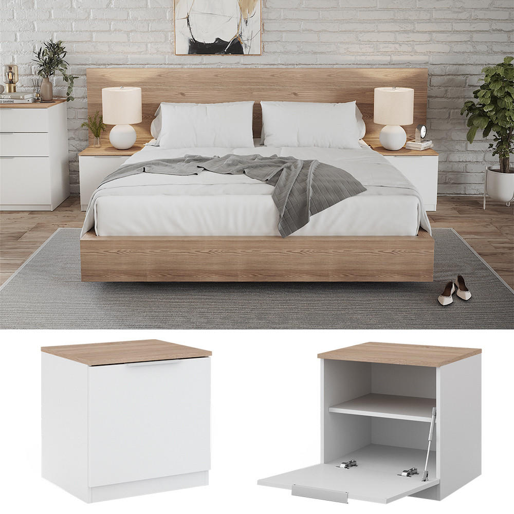 NACHTTISCH Betti Weiß 50 x 50 cm 2er Set - Weiß/Sonoma Eiche, Holzwerkstoff (50/50/42cm) - Vicco