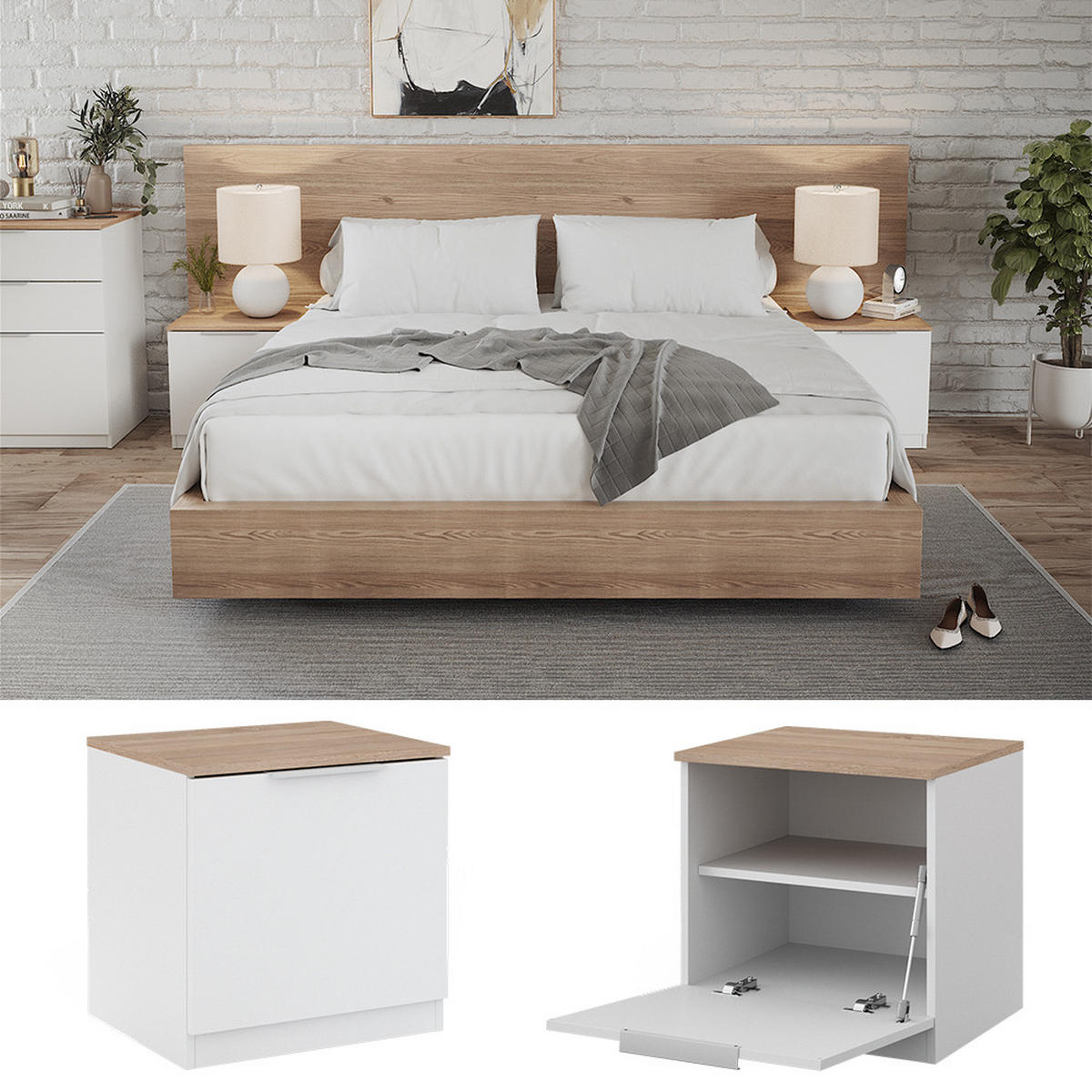 NACHTTISCH Betti Weiß 50 x 50 cm 2er Set - Weiß, Holzwerkstoff (50/50/42cm) - Vicco