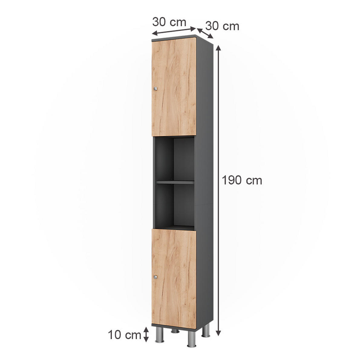 HOCHSCHRANK Fynn Anthrazit/Goldkraft Eiche 30 x 190 cm - Honigeiche/Anthrazit, Holzwerkstoff (30/190/30cm) - Vicco