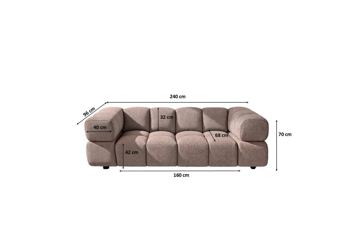 SOFA 3-Sitzer, Couch, Chenille Stoff Puente, Purpur, Averro - Lila, Holz (240/70/96cm) - Kaiser Möbel