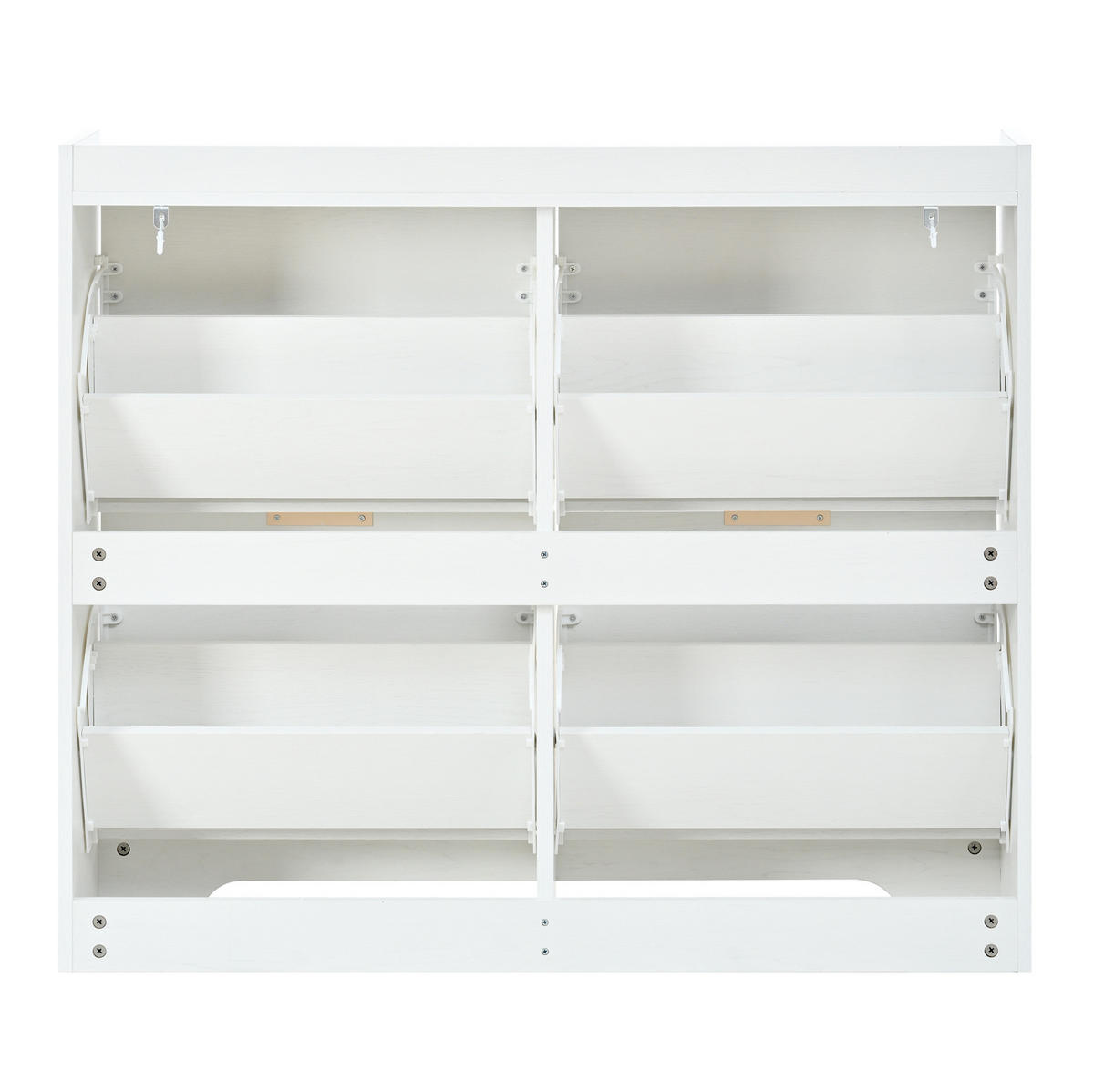 SCHUHSCHRANK mit 4 Klappen 105/24/90 cm in Weiß, platzsparend mit 3D-Strukturfront - Weiß, Holzwerkstoff (105/90/24cm) - BEAOK