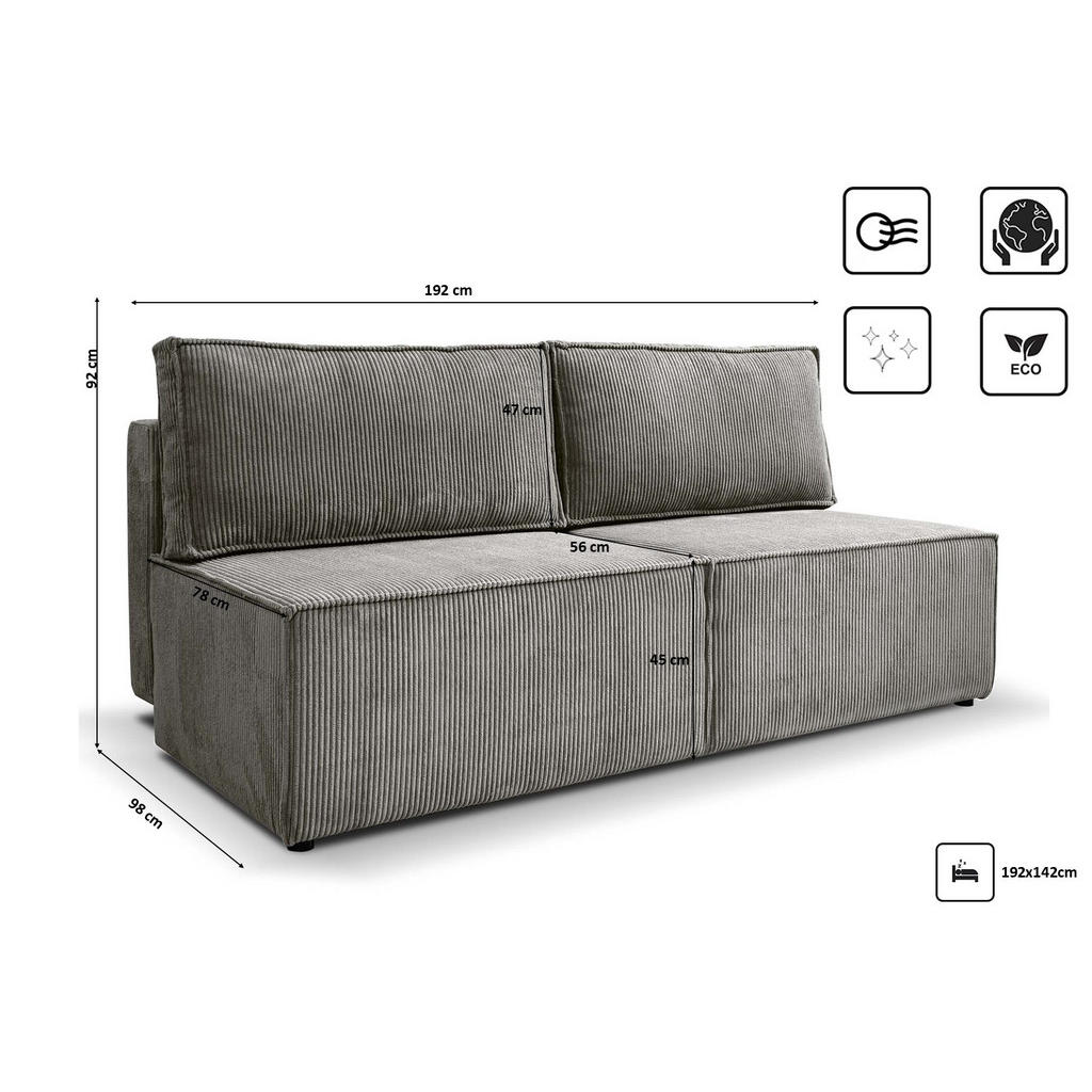 Thumbnail - Kaiser Möbel Schlafsofa, Silber, Textil, 3-Sitzer, Rechteckig, 192x92x98 cm, Wohnzimmer, Sofas & Couches, Schlafsofas