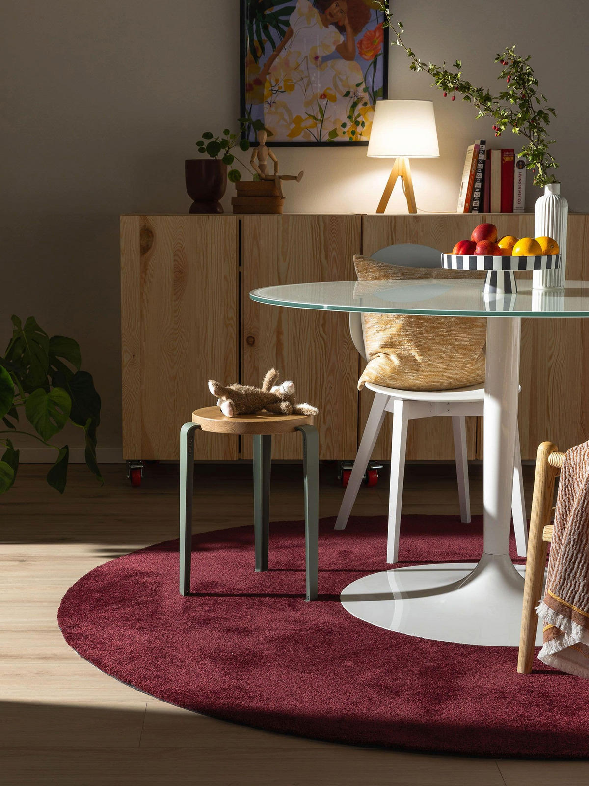 TEPPICH Nina waschbar ø 150 cm rund - Rot, Kunststoff (150/150cm) - benuta Nest