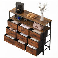 KOMMODE in Rustikalbraun und Schwarz 110x30x85 cm mit 9 Schubladen, Steckdosenleiste und LED-Beleuchtung - Schwarz, Metall (30/85/110cm) - IVMEU