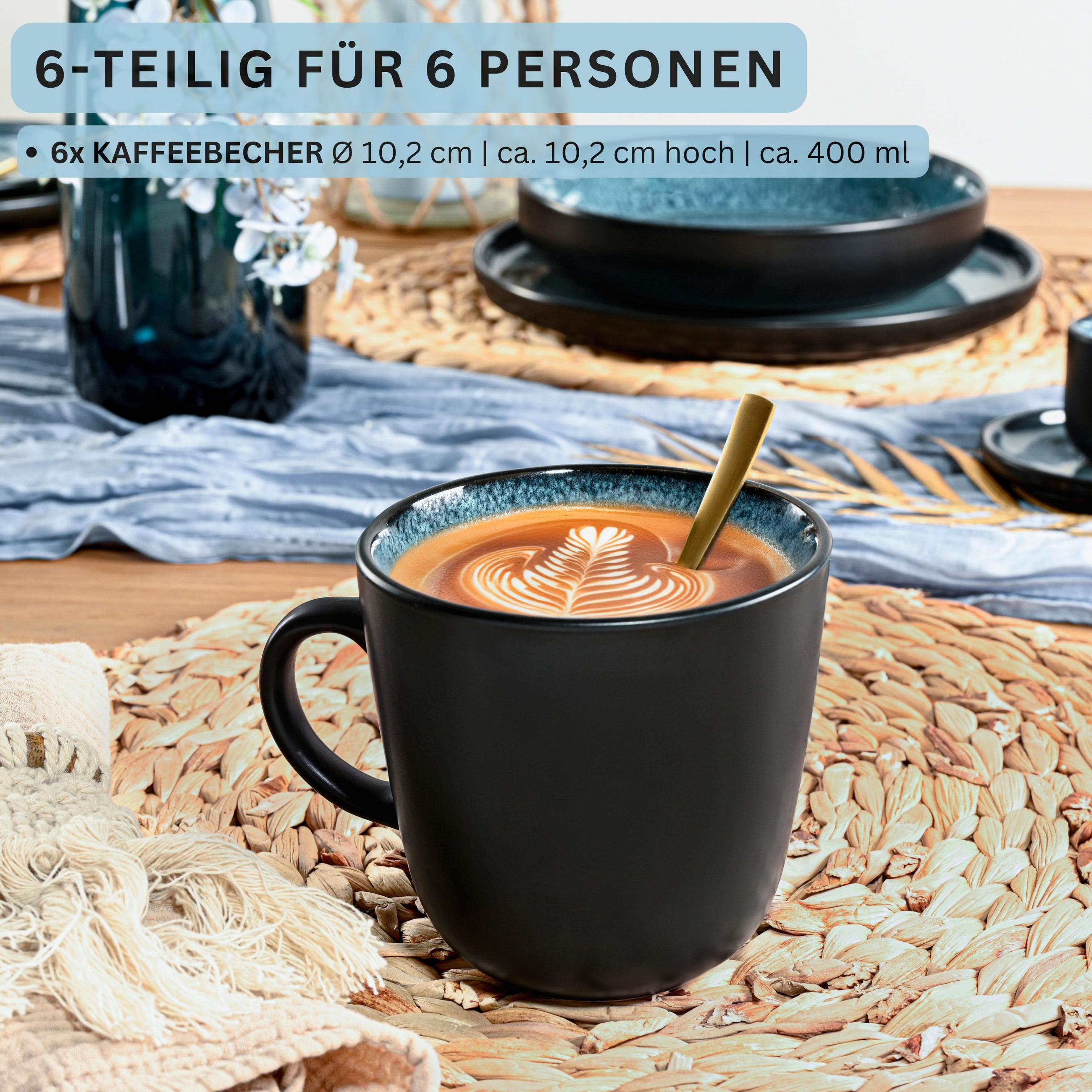 KAFFEEBECHER SET VIGO - 6 teilig aus Steingut - Blau, Stein (0.4L) - Sänger