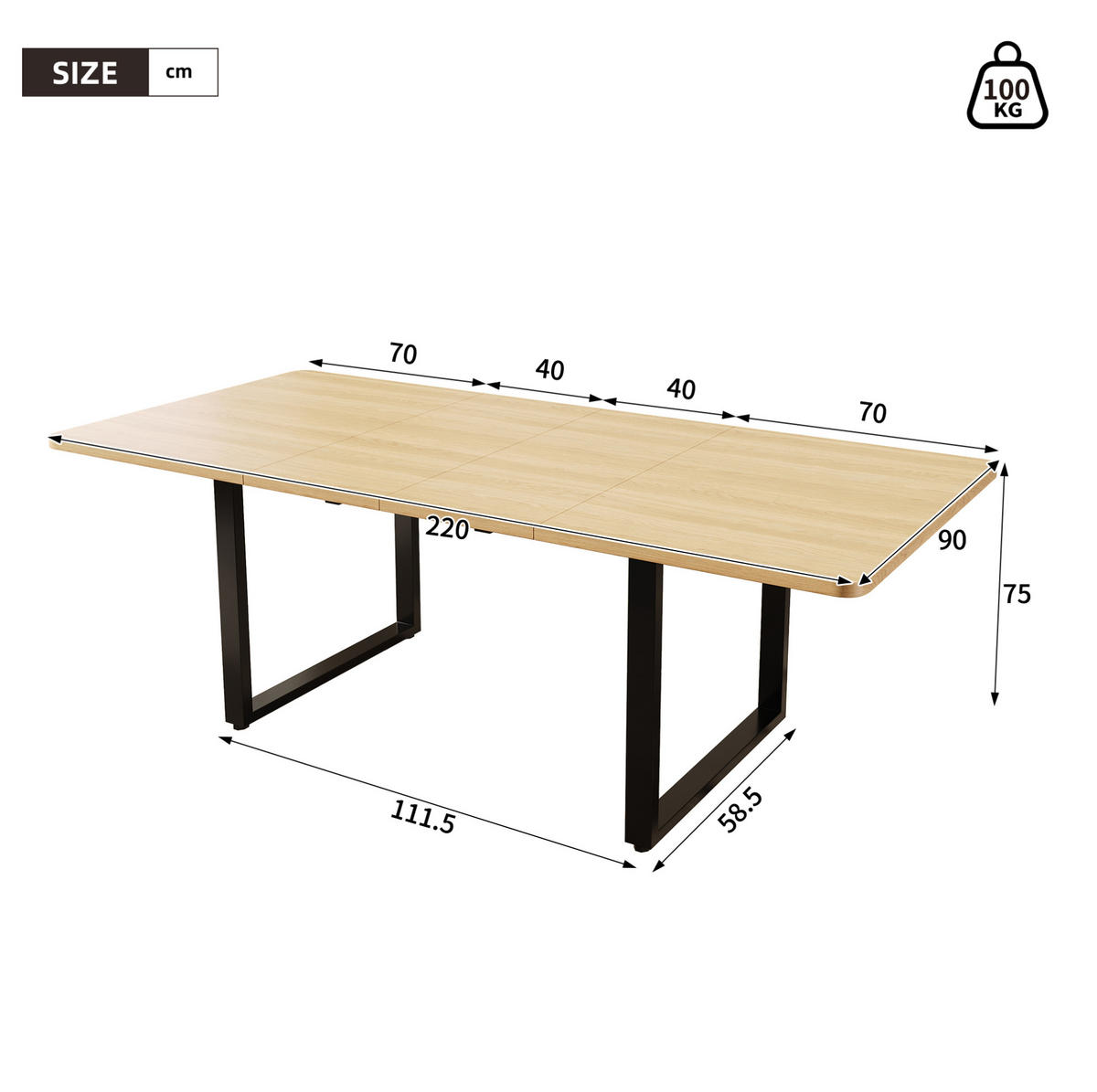 JEDÁLENSKÝ stôl 140–180–220/80 cm dubový dekor rozkladací z MDF - farba duba, kompozitné drevo (220/90/75cm) - OKWISH